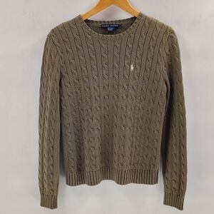 Ralph Lauren Olive Cable Knit Crewneck Sweater